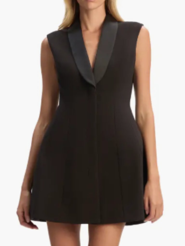 Bardot Destene Satin & Crepe Cocktail Minidress Black Small Nwt
